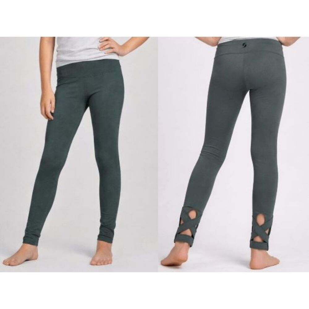 Soffe Girls' Wrap Legging in Moss Green strappy ballerina at the ankle M